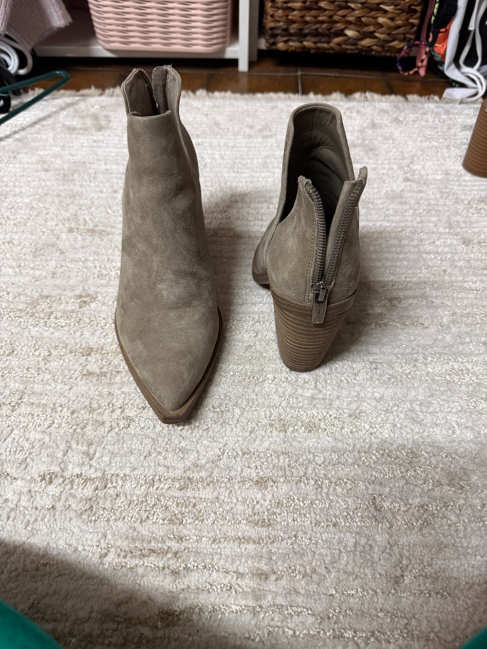 Vince Camuto Taupe Suede Pointed-Toe Ankle Booties